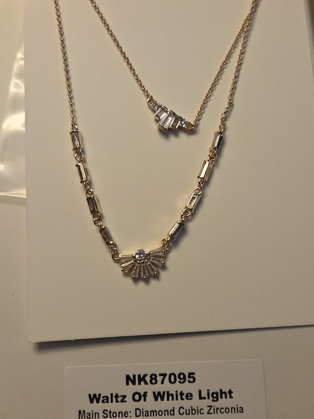 Waltz Of White Light Gold-Tone Layered Necklace with Cubic Zirconia